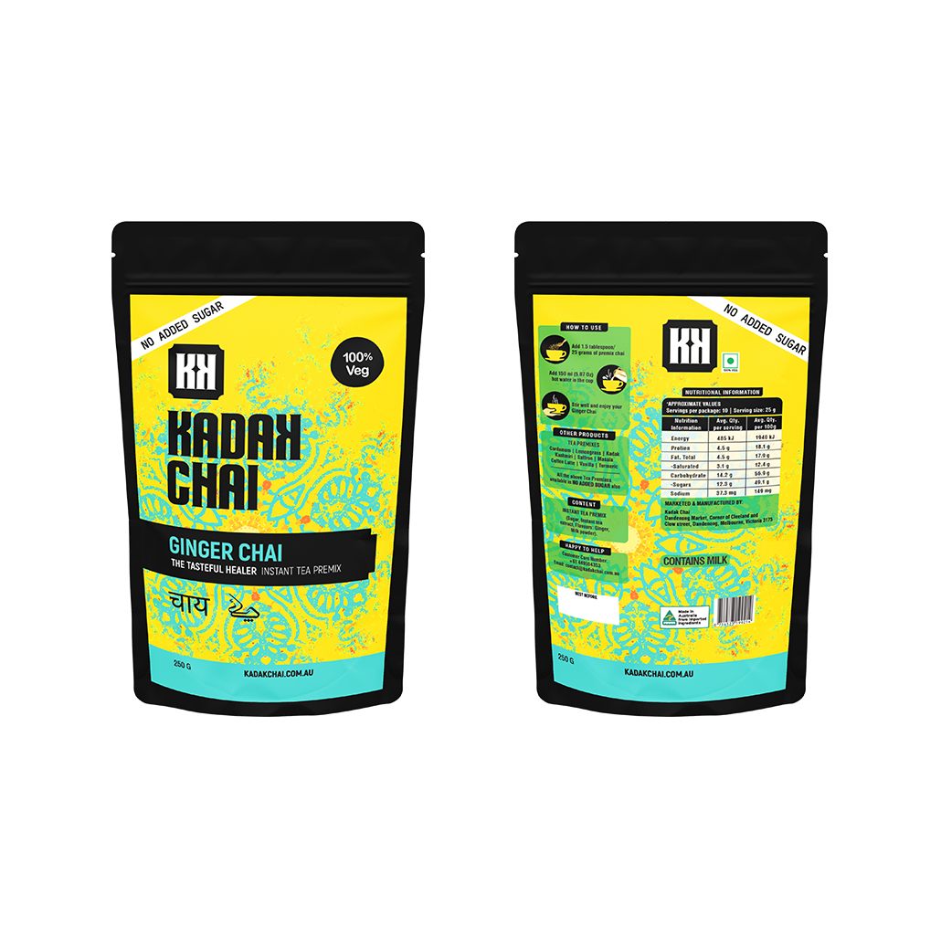 Ginger Chai with no added sugar 250 g front and back view