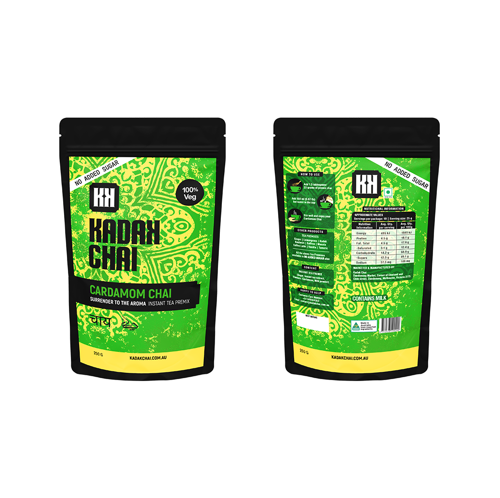 No sugar Cardamom Chai Premix  Front and Back View
